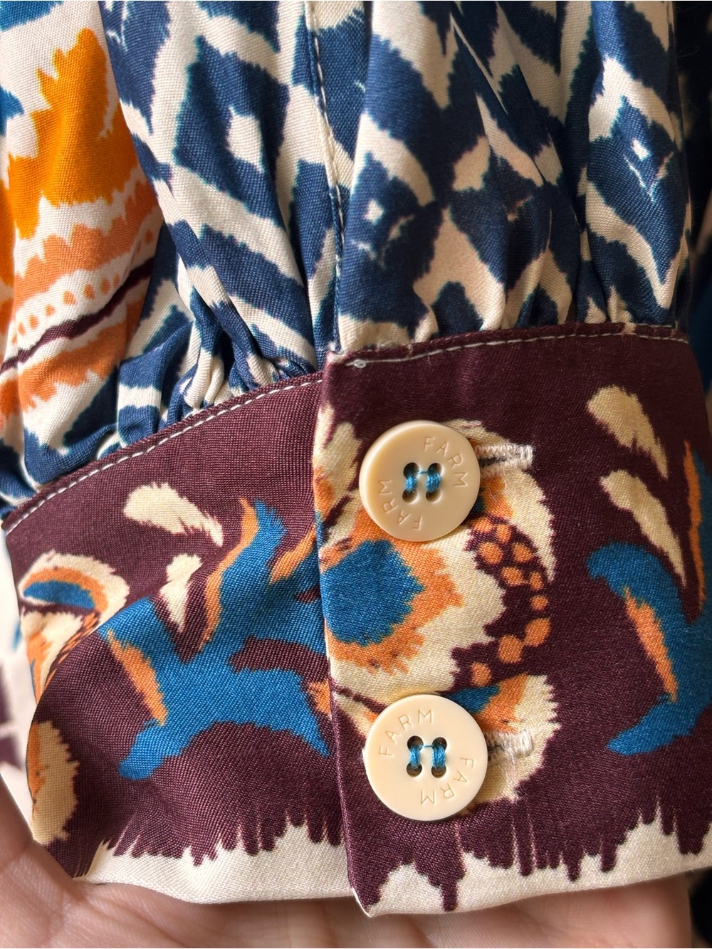 FARM Rio Long Sleeve Floral Print Dress in Blue, Brown, Orange, Cream - Picture 9 of 15